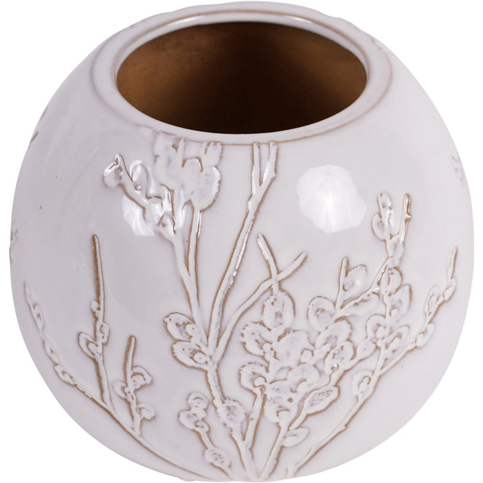 Laura Ashley Small Vase , White Ceramic, Pussywillow, Stoneware