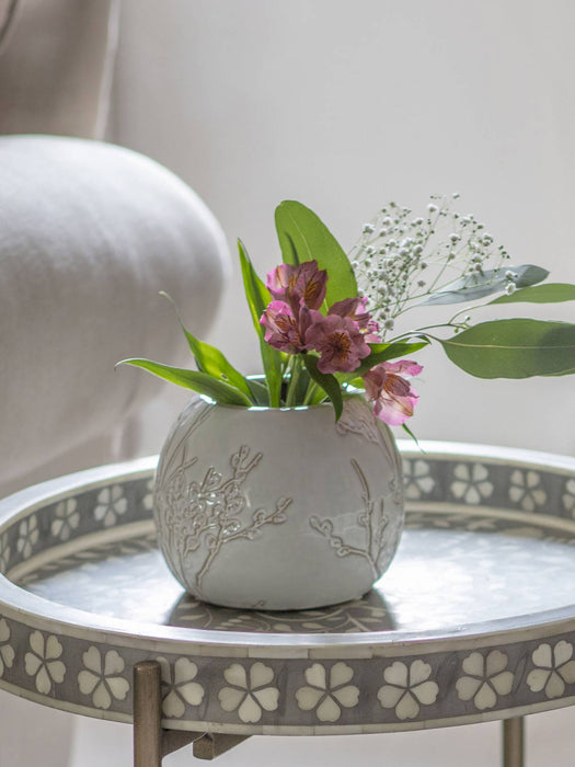 Laura Ashley Small Vase , White Ceramic, Pussywillow, Stoneware