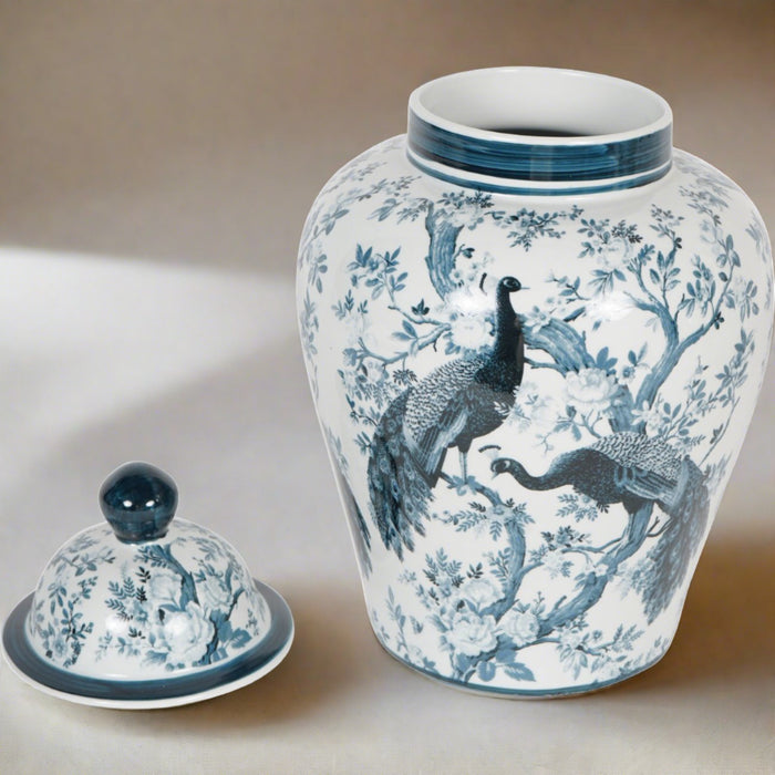 Laura Ashley Porcelain Ginger Jar, Midnight Blue, Belvedere, Peacock Design, Large