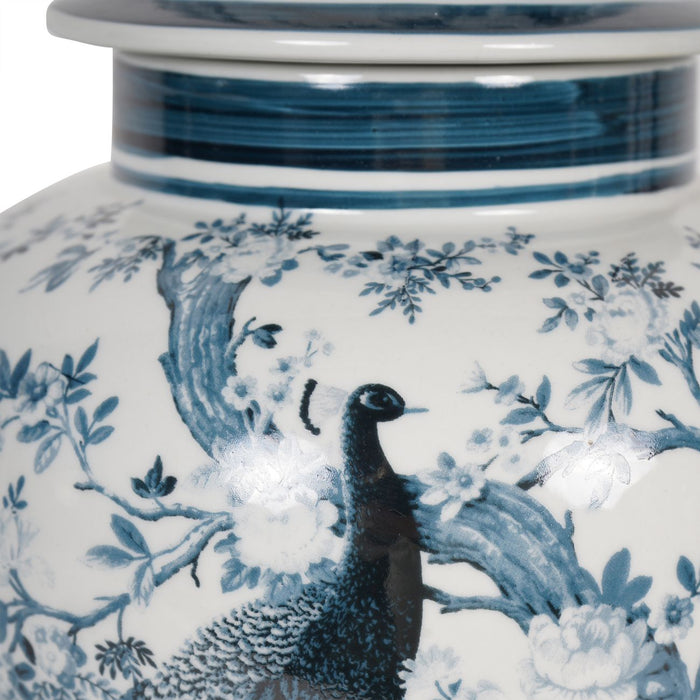 Laura Ashley Porcelain Ginger Jar, Belvedere, Peacock Design, Large