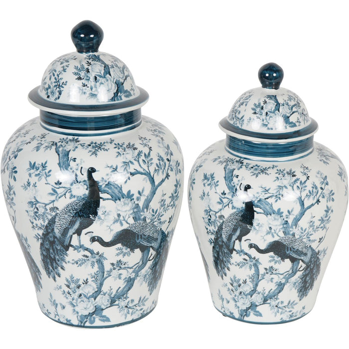 Laura Ashley Porcelain Ginger Jar, Belvedere, Peacock Design, Large