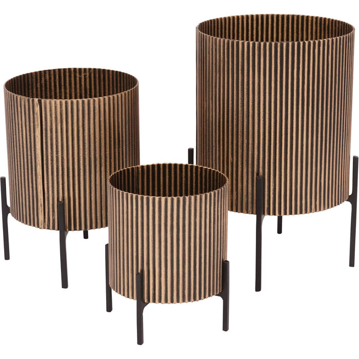 Luxe Elegant Gold Ribbed Metal Table Planters – Set of 3