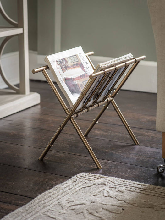 Laura Ashley Antique Brass Bamboo Finish Magazine Rack