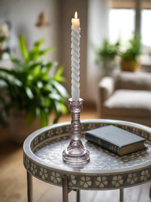 Laura Ashley Candlestick, Pink Glass