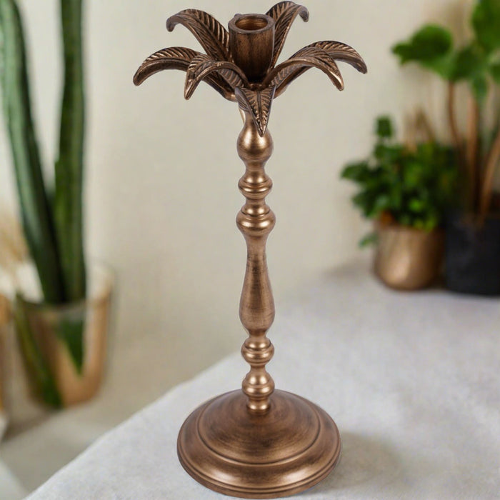 Laura Ashley Antique Brass Large Palm Tree Candlestick