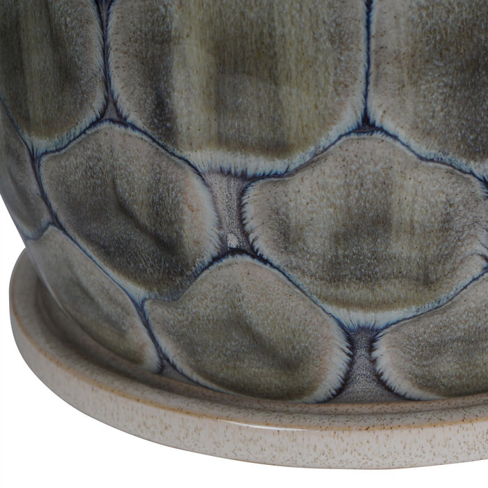 Armadillo Textured Azure Ceramic Planter - Medium