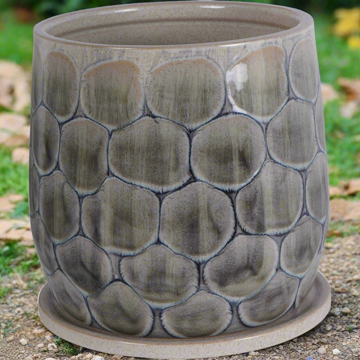 Armadillo Textured Azure Ceramic Planter - Medium