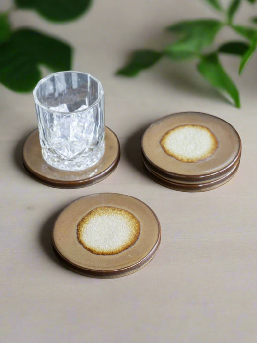 Glazed Rust Ceramic Drinks Coasters, Handcrafted (Set of 4)