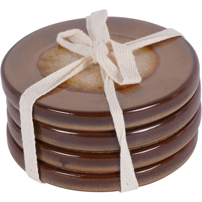 Glazed Rust Ceramic Drinks Coasters, Handcrafted (Set of 4)