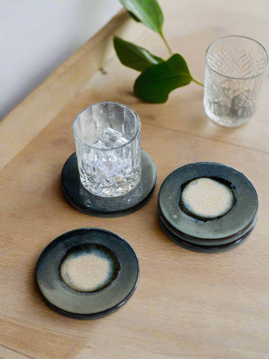 Glazed Blue Ceramic Drinks Coasters, Handcrafted (Set of 4)