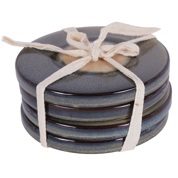 Glazed Blue Ceramic Drinks Coasters, Handcrafted (Set of 4)