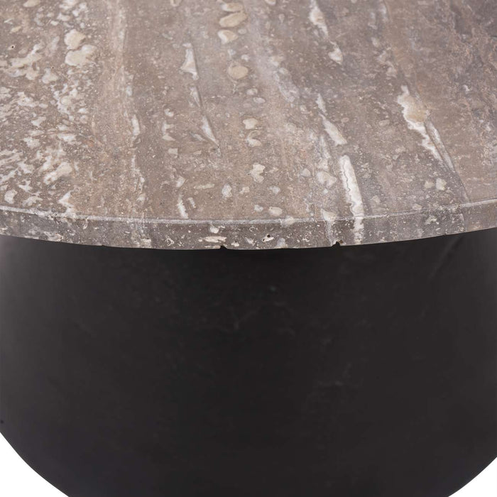 Clifton Modern Coffee Table, Travertine Stone & Metal - Small