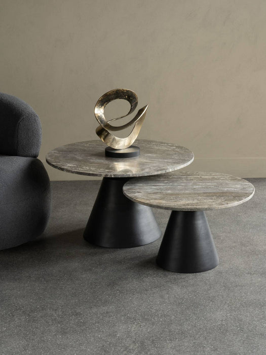 Clifton Modern Coffee Table, Travertine Stone & Metal - Small