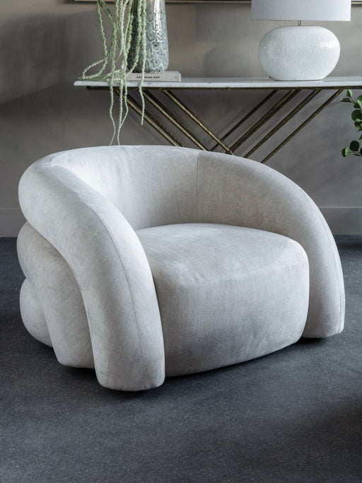 Contemporary Cream Fabric Accent Chair – Sculptural Design & Smooth Finish  