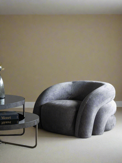 Modern Grey Fabric Accent Chair – Sculptural Design & Smooth Finish  