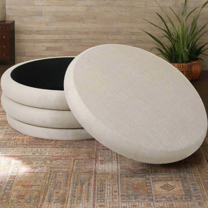 Marlborough Contemporary Cream Round Stacked Cushion Ottoman