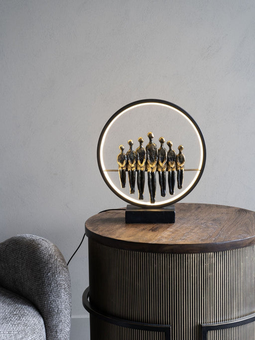 Modern Bronze & Black LED Circle Lamp – Metal & Resin with USB  