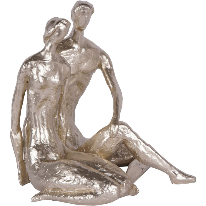 Large Loving Couple Sculpture, Champagne Gold