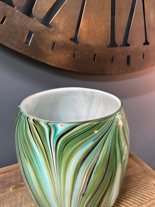 Kira Vase, Green, Glass, Wide