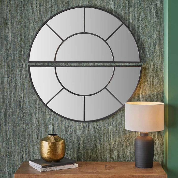 Unique Black Metal Half Moon Section Round Wall Mirror – Modular Design