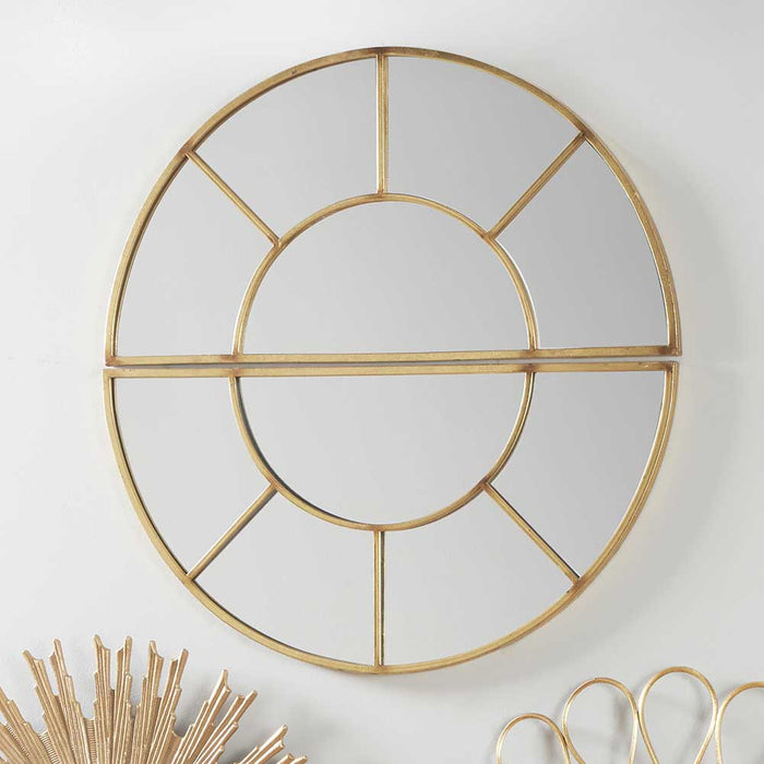 Antique Gold Metal Two Half-Moon Section Wall Mirror – Elegant Round Design