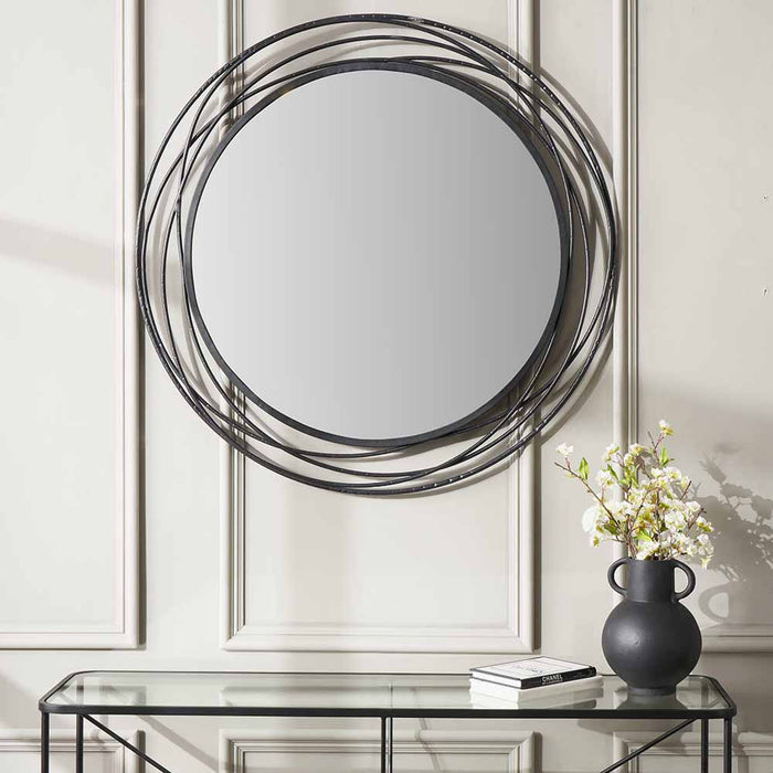 Black Metal Round Spiral Wall Mirror