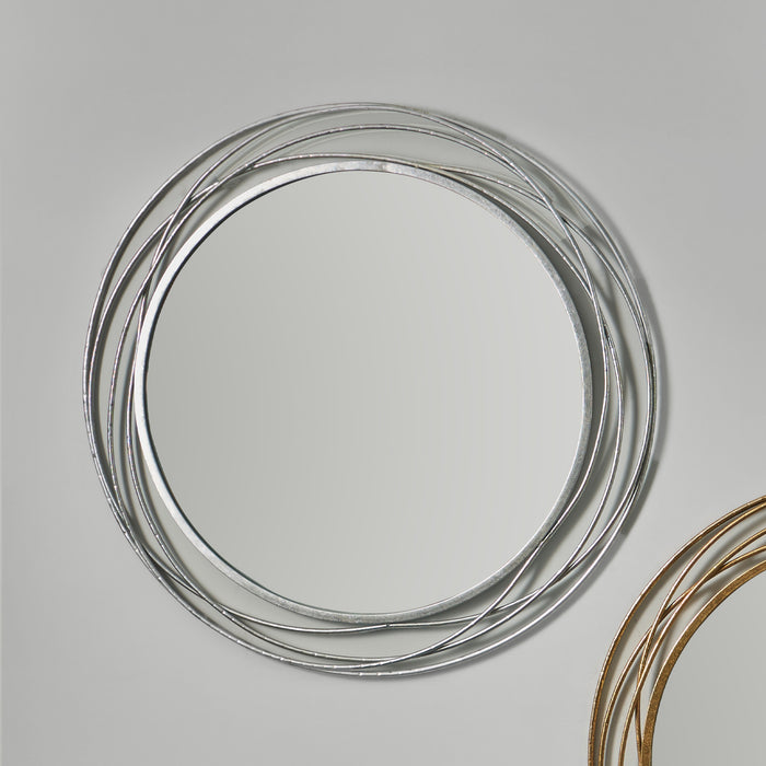 Striking Antique Silver Metal Swirl Round Wall Mirror with Sculptural Frame – 90cm