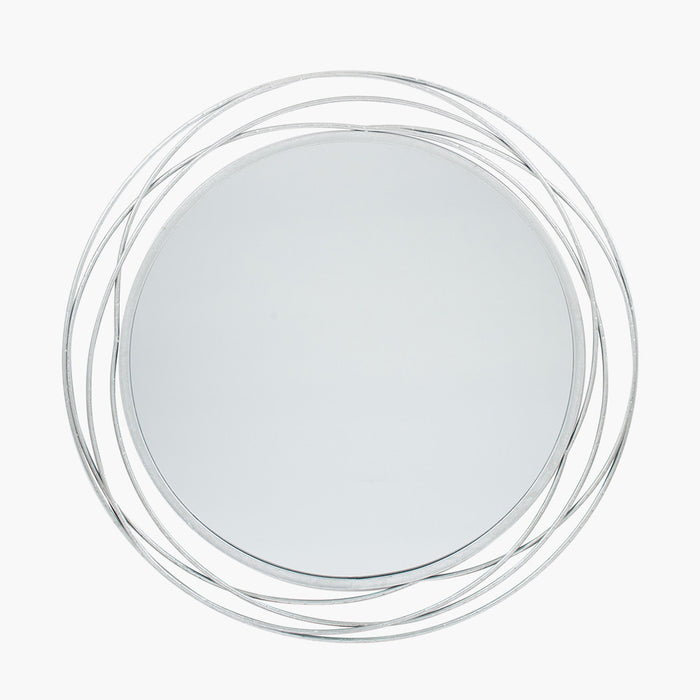 Striking Antique Silver Metal Swirl Round Wall Mirror with Sculptural Frame – 90cm