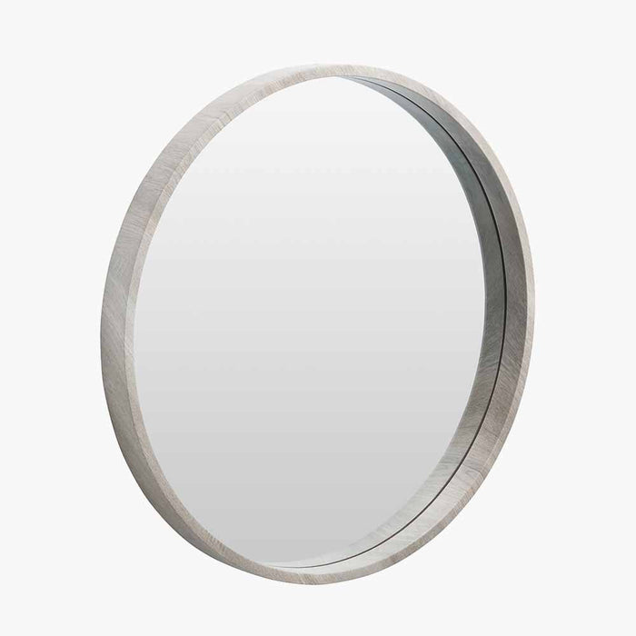 Minimalist Grey Oak Wood Veneer Slim Frame Round Wall Mirror