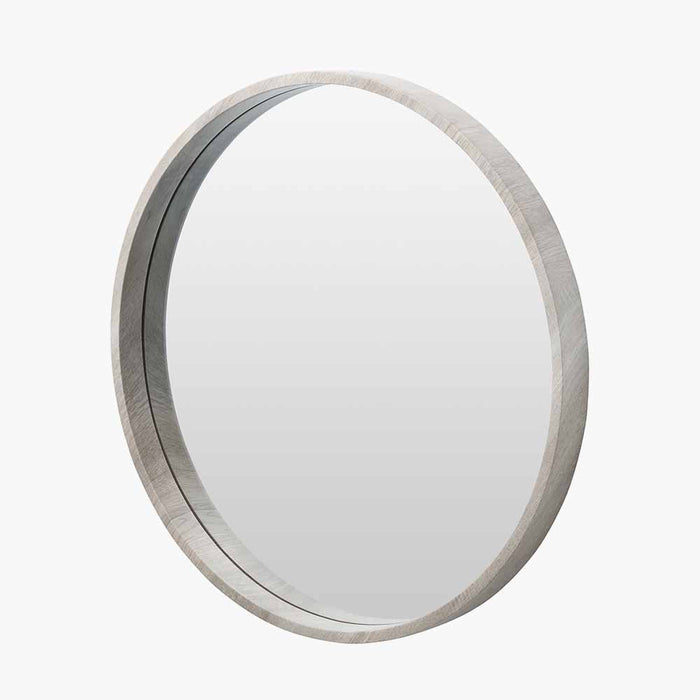 Minimalist Grey Oak Wood Veneer Slim Frame Round Wall Mirror