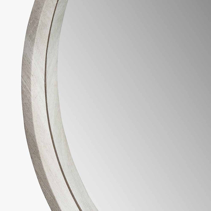 Minimalist Grey Oak Wood Veneer Slim Frame Round Wall Mirror