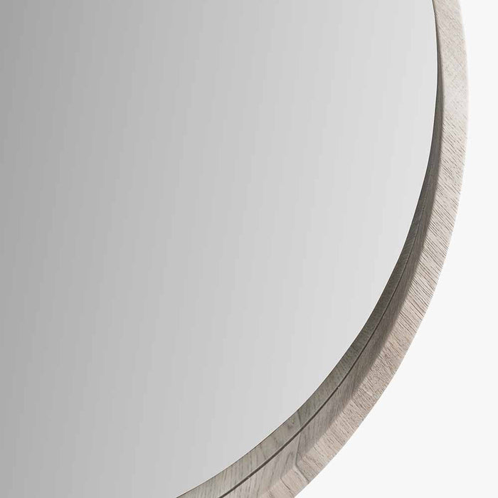 Minimalist Grey Oak Wood Veneer Slim Frame Round Wall Mirror