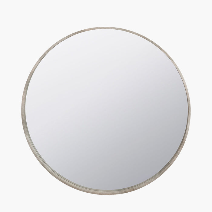 Minimalist Grey Oak Wood Veneer Slim Frame Round Wall Mirror