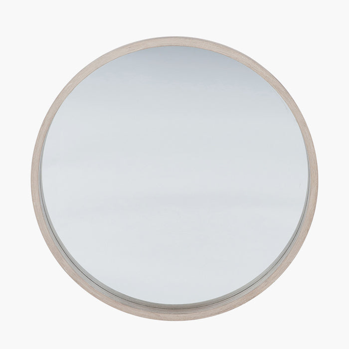 Natural Wood Veneer Slim Frame Round Wall Mirror – Neutral Scandi Design