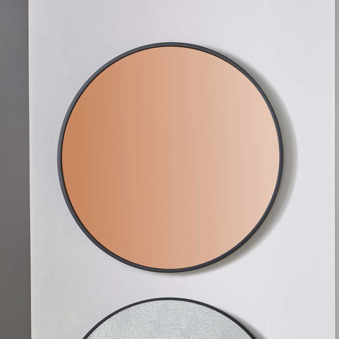 Black Wood Veneer Round Wall Mirror with Copper Glass – Sleek & Sophisticated