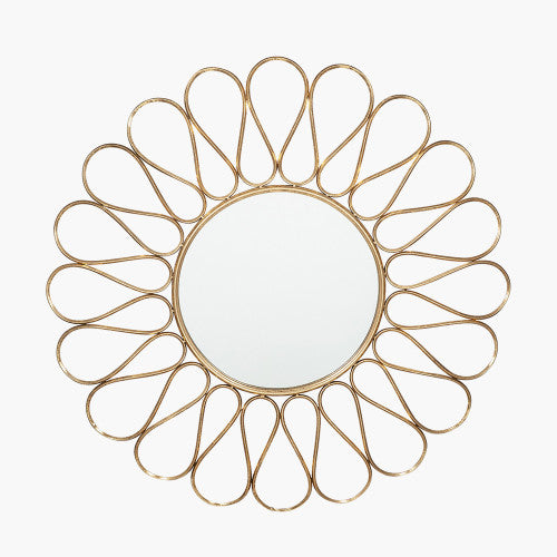 Unique Antique Gold Metal Petal Design Round Wall Mirror – Flower-Inspired Frame