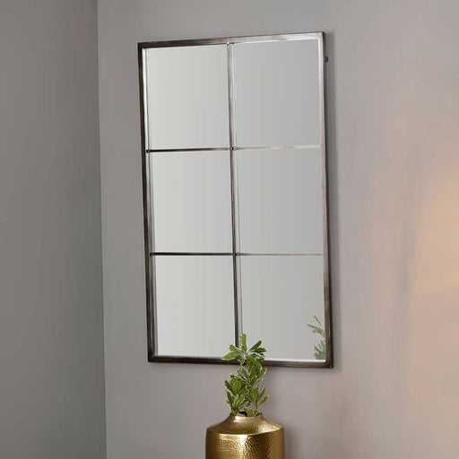 Sleek Dark Grey Metal 6-Section Rectangular Wall Mirror – Windowpane Design 