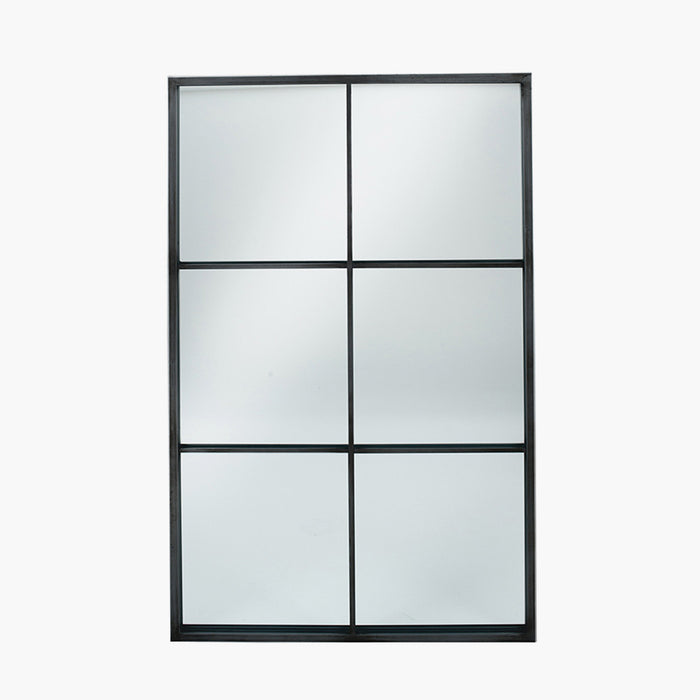 Sleek Dark Grey Metal 6-Section Rectangular Wall Mirror – Windowpane Design 