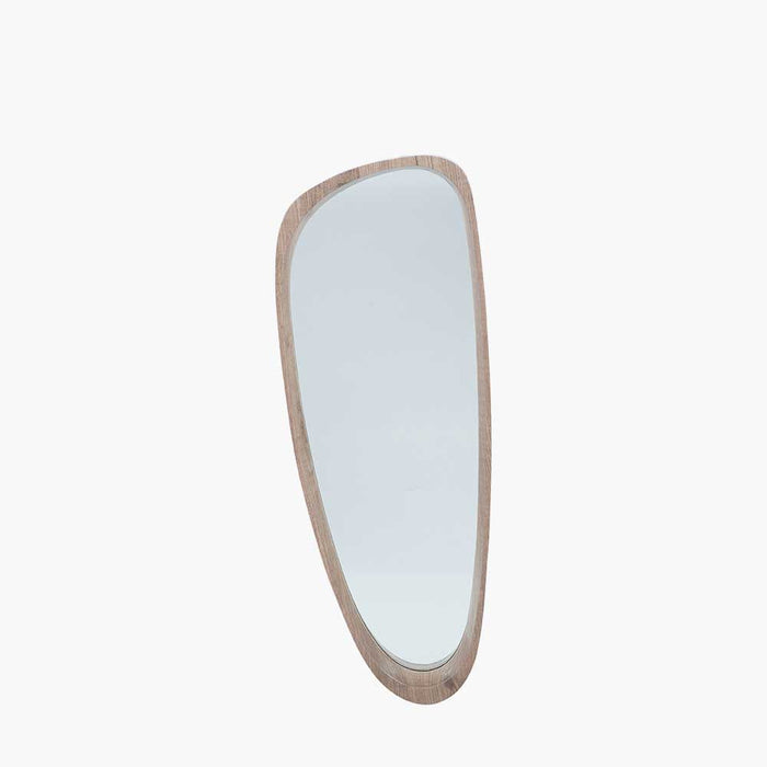 Natural Wood Veneer Teardrop Shaped Wall Mirror – Mid-Century Artistic Design