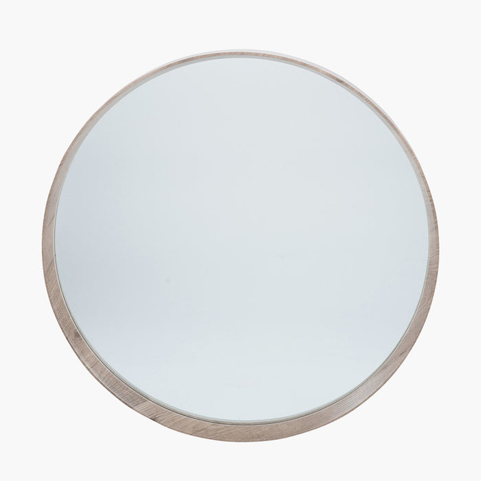 Natural Wood Veneer Deep Edge Round Wall Mirror – Large Minimalist Design