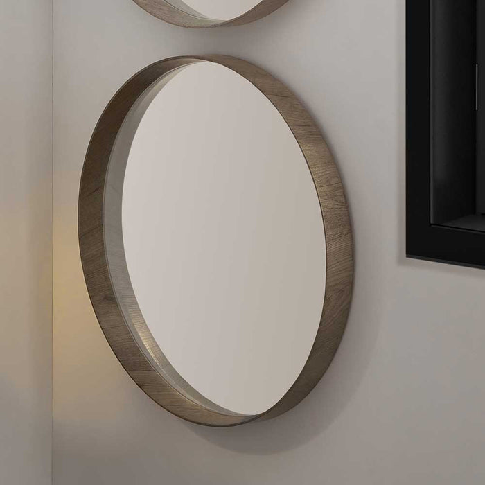 Natural Wood Veneer Deep Edge Round Wall Mirror – Large Minimalist Design