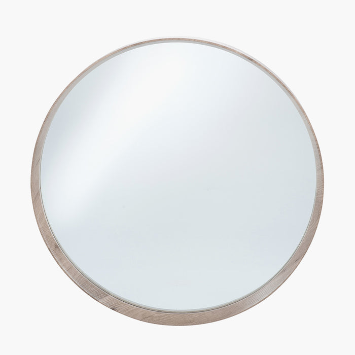 Natural Wood Veneer Deep Edge Round Wall Mirror – Large Minimalist Design