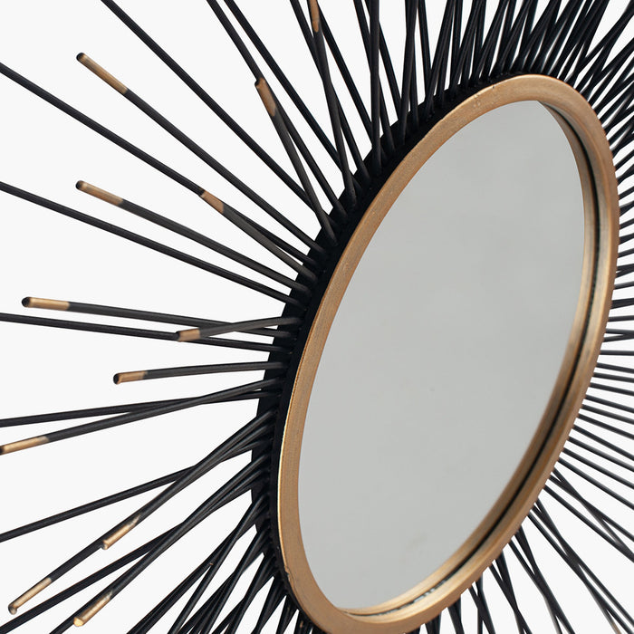 Black and Gold Metal Starburst Design Round Wall Mirror – Art Deco Accent