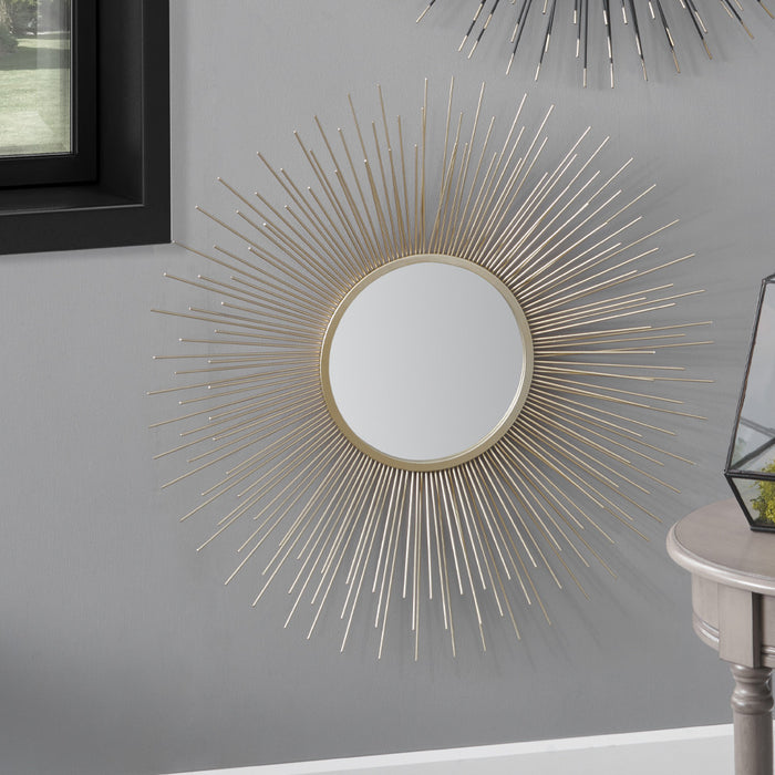 Stunning Gold Metal Starburst Design Round Wall Mirror – Art Deco Style 