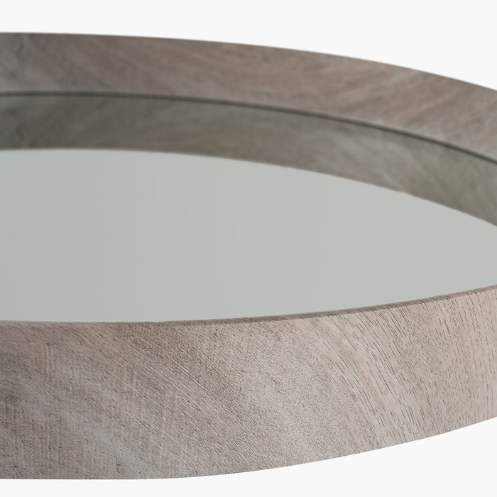 Grey Oak Wood Veneer Deep Edge Round Wall Mirror – Large Minimalist Accent