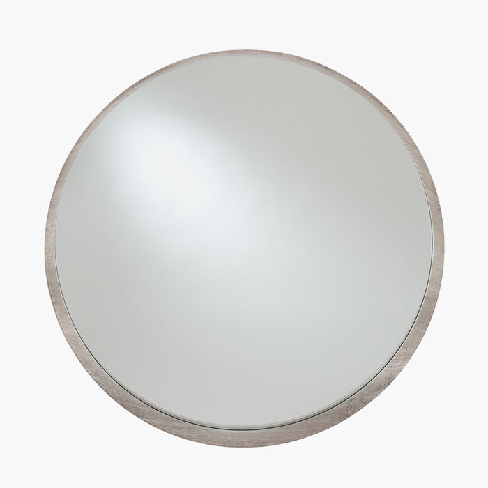 Grey Oak Wood Veneer Deep Edge Round Wall Mirror – Large Minimalist Accent