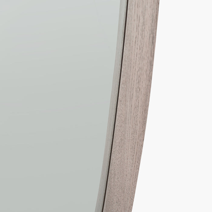 Grey Oak Wood Veneer Teardrop-Shaped Wall Mirror – Mid-Century Inspired Design