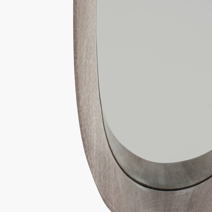 Grey Oak Wood Veneer Teardrop-Shaped Wall Mirror – Mid-Century Inspired Design