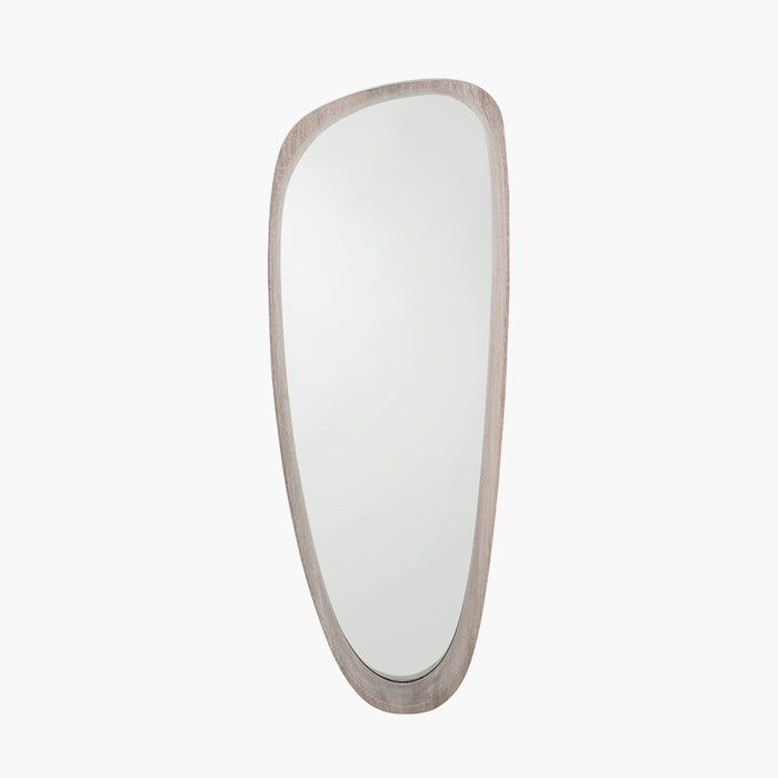 Grey Oak Wood Veneer Teardrop-Shaped Wall Mirror – Mid-Century Inspired Design