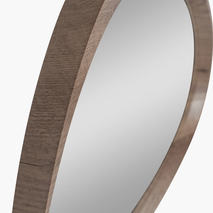 Natural Wood Veneer Curved Wall Mirror – Minimalist Modern Design